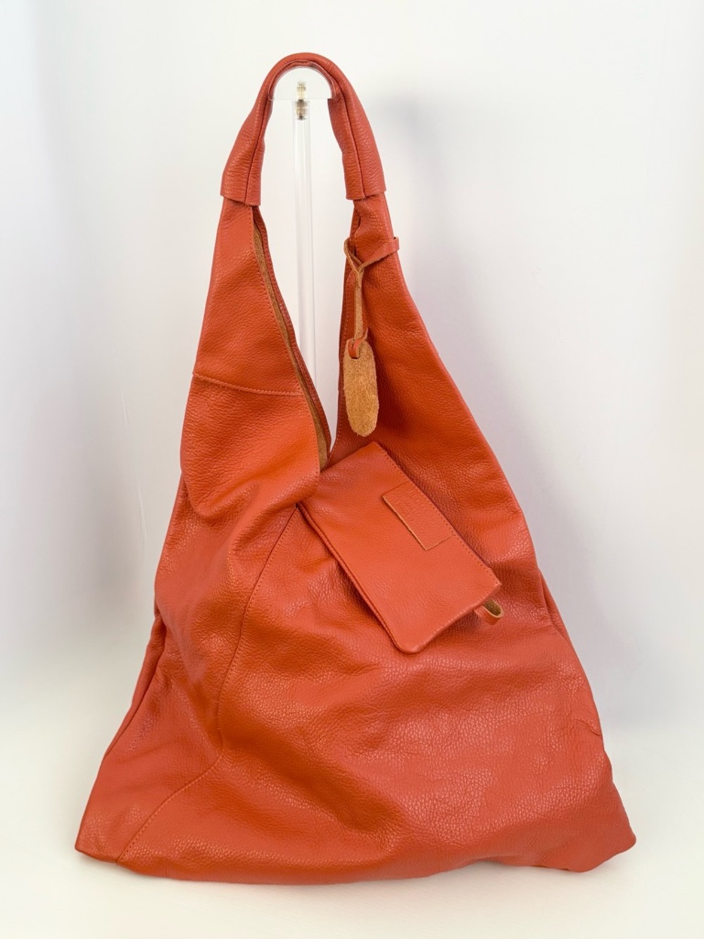 Jijou Capri Gisele Italian Pebbled Leather Hobo Bag Orange NWOT